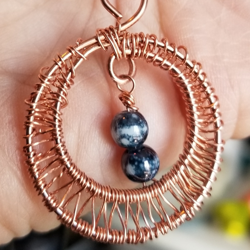 Handmade  copper wire wrapped pendant with natural stone beads. Nwot
